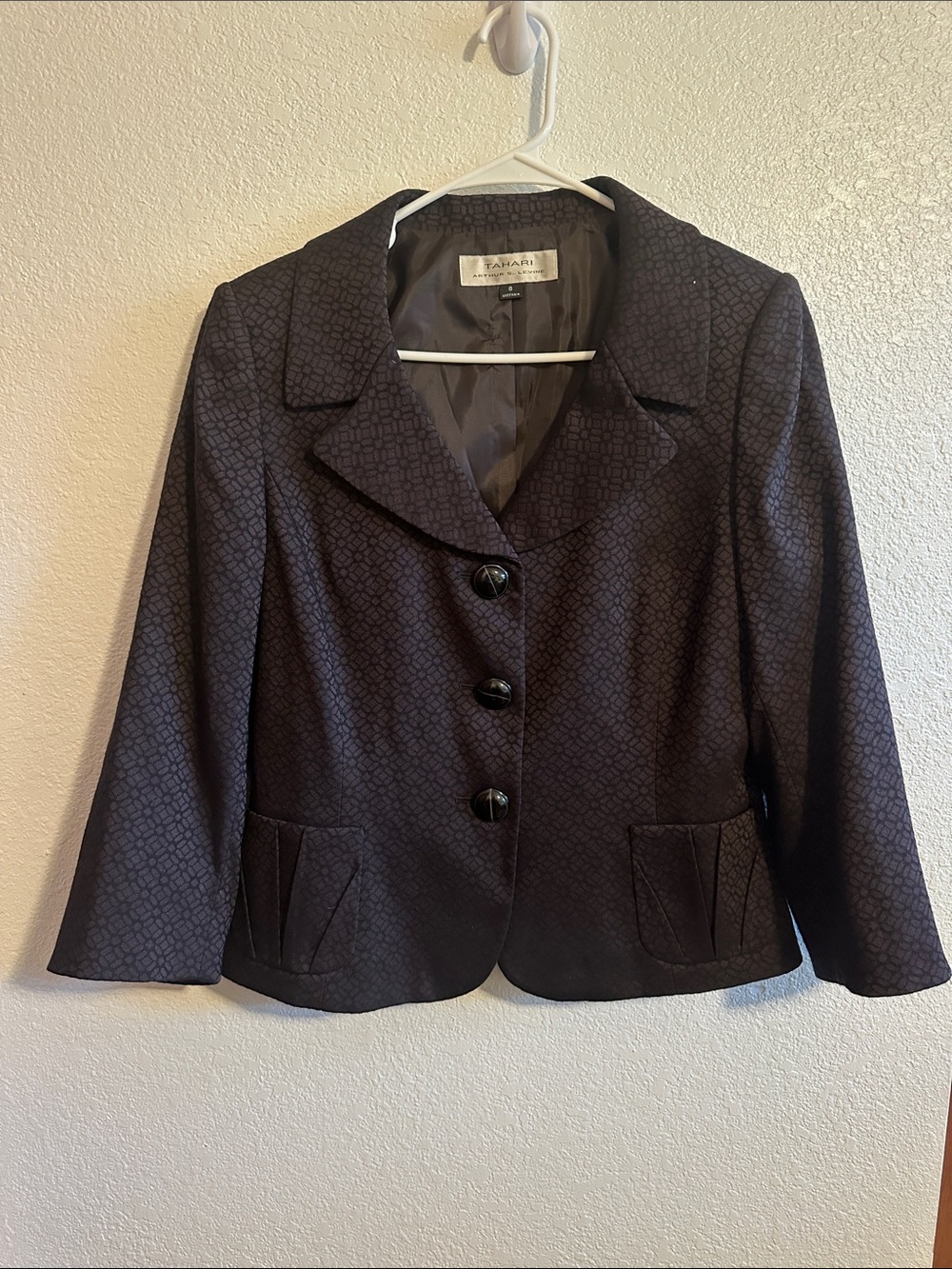 Tahari Dark Black Patterned Women's Blazer Jacket